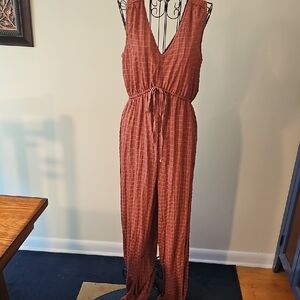 SHEIN Deep V-Neck Rust Jumpsuit